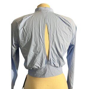 Halara Open Back Long Sleeve Zipper Front Mock Neck Shirt Sz Medium Womens Blue